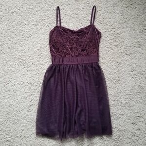 Garage Burnout Velvet & Tulle Mini Dress in Eggplant